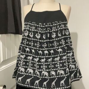 HD in Paris Savane Embroidered Black Tank Safari Quilted Anthropologie XS